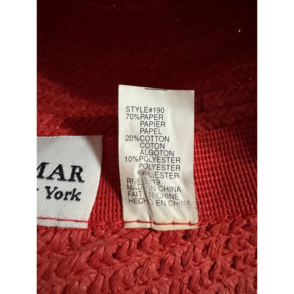 BETMAR NEW YORK Floppy Sun Hat Women's Red Paper Straw Wide Brim Beach LOGO‎